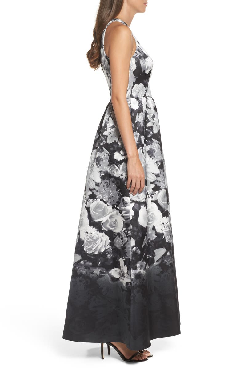 Alfred Sung Floral Sateen Gown, Alternate, color, 