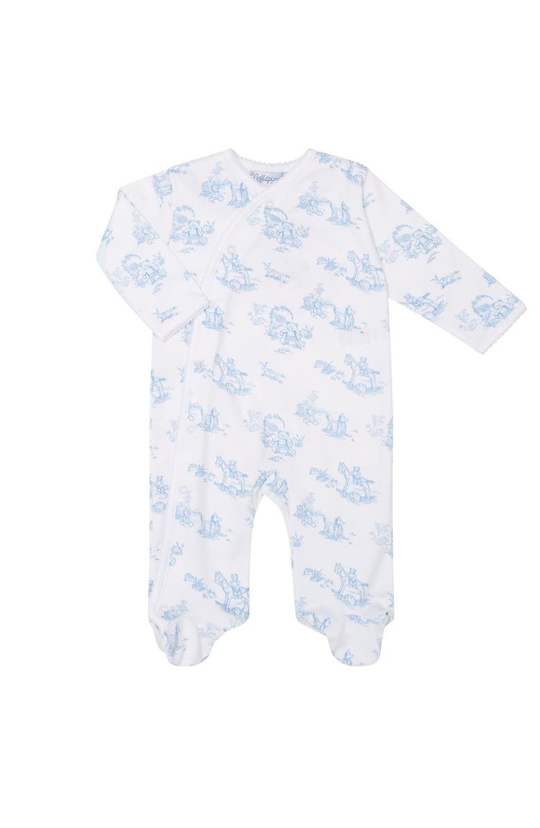 Nellapima Blue Toile Crossover Footie - Baby, Main, color, Blue