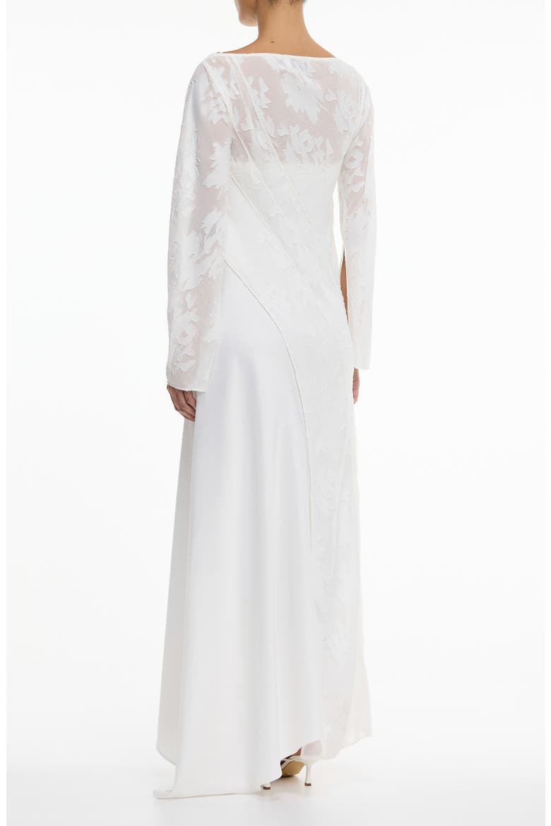 Pola Floral Burnout Sheer Long Sleeve Maxi Cocktail Dress, Alternate, color, IVORY