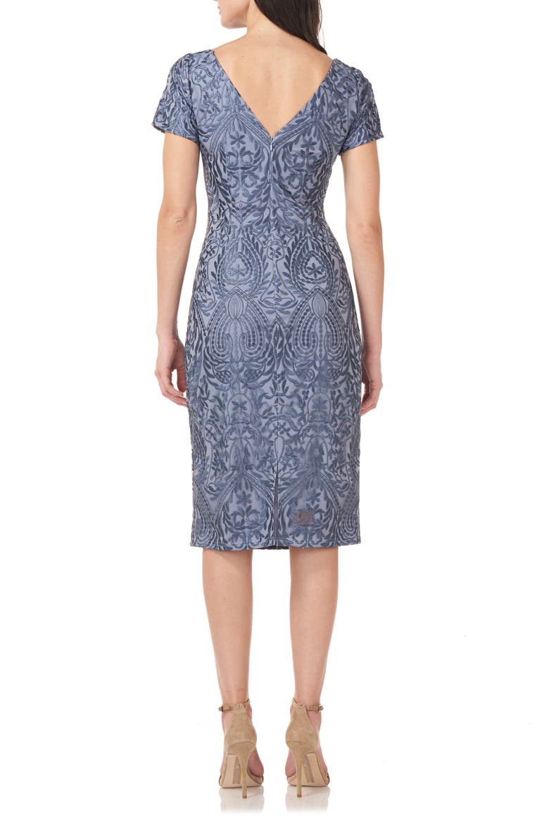 Floral Embroidered Cocktail Dress, Alternate, color, SLATE BLUE