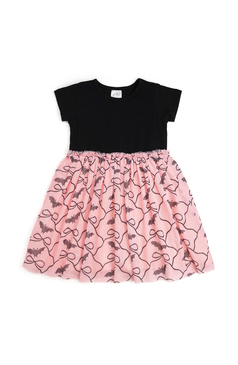 Sweet Wink Bat Trellis Halloween Short Sleeve Tutu Dress, Main, color, 
