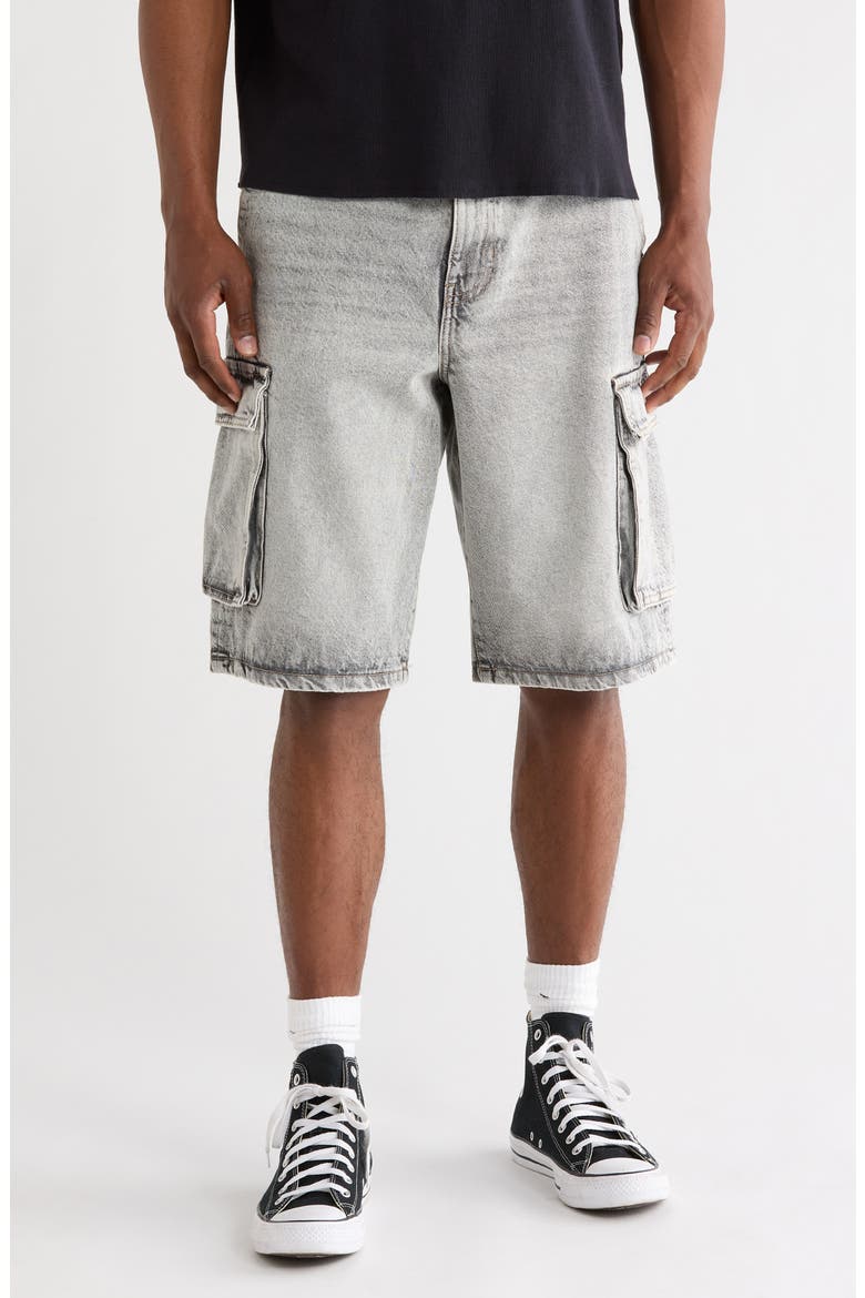 Peter Extreme Baggy Denim Cargo Shorts, Main, color, GRAY