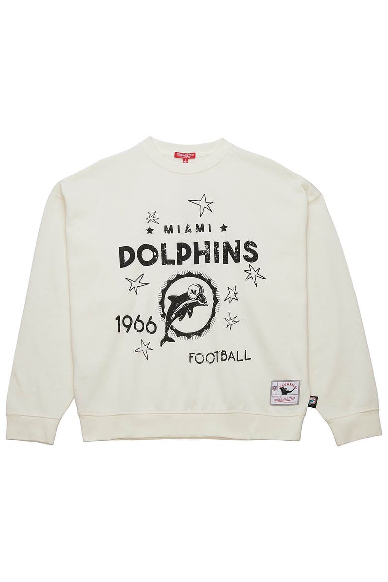 Women's Mitchell & Ness  Cream Miami Dolphins Throwback Logo 3.0 Pullover Sweatshirt, Alternate, color, Cream