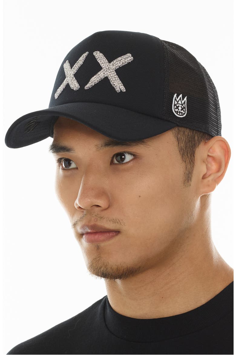 XX Crystal Embellished Trucker Hat, Alternate, color, BLACK/ WHITE