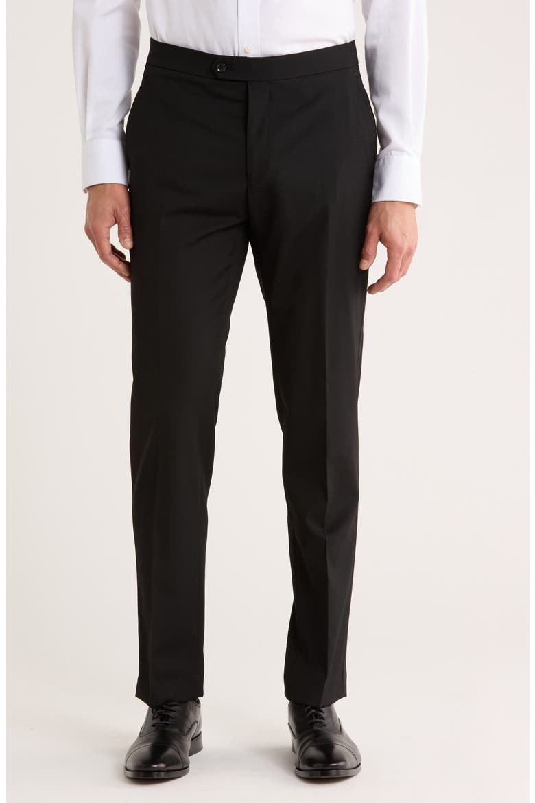 Flat Front Tuxedo Pants, Main, color, BLACK TWILL