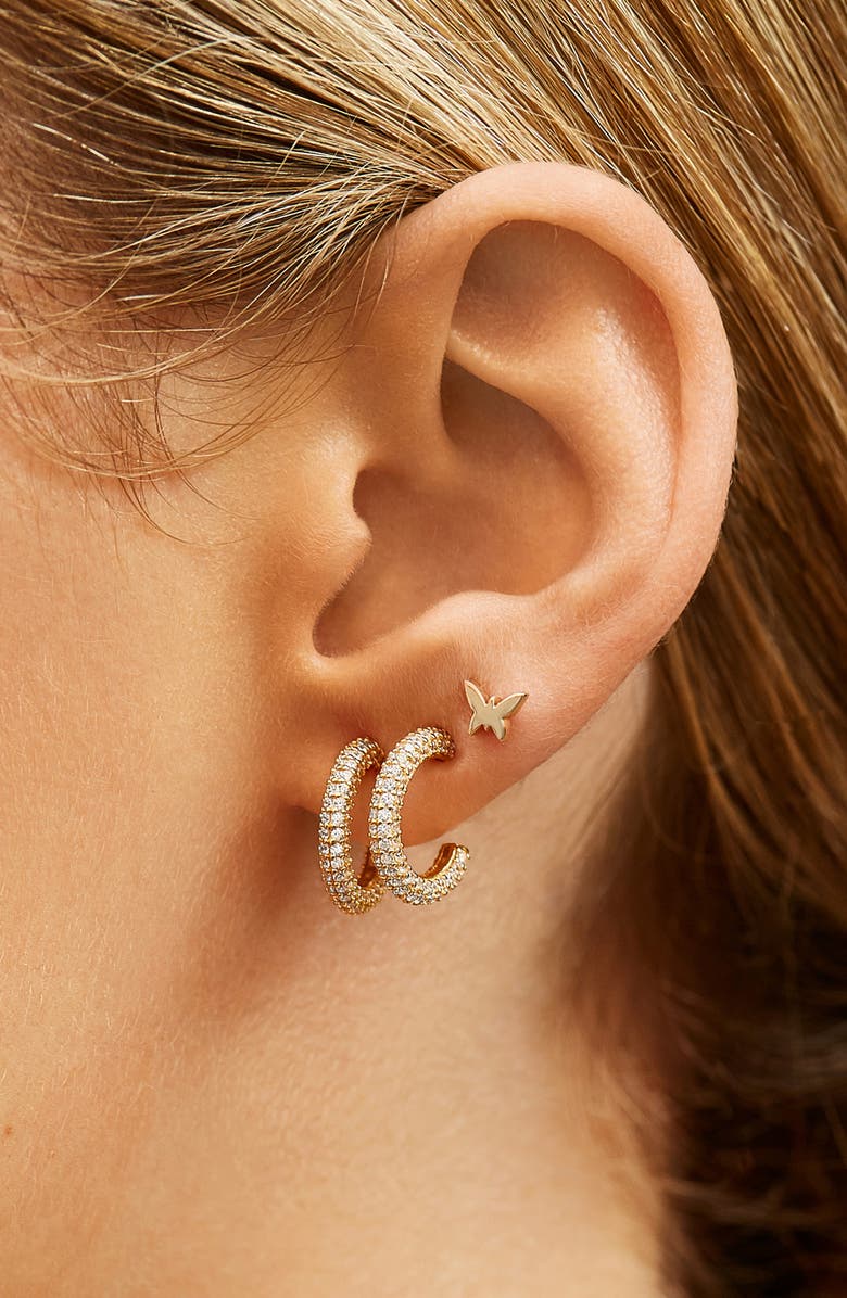 BaubleBar Nemi 18K Gold Vermeil Huggie Hoop Earrings, Alternate, color, 