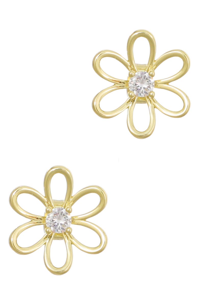 Adornia 14K Gold Plated Cubic Zirconia Flower Outline Stud Earrings, Main, color, Gold