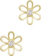 Adornia 14K Gold Plated Cubic Zirconia Flower Outline Stud Earrings