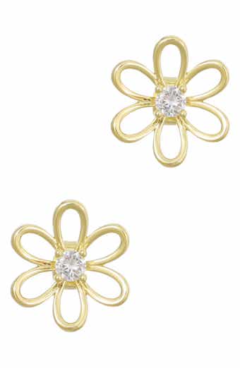 14K Gold Plated Cubic Zirconia Flower Outline Stud Earrings