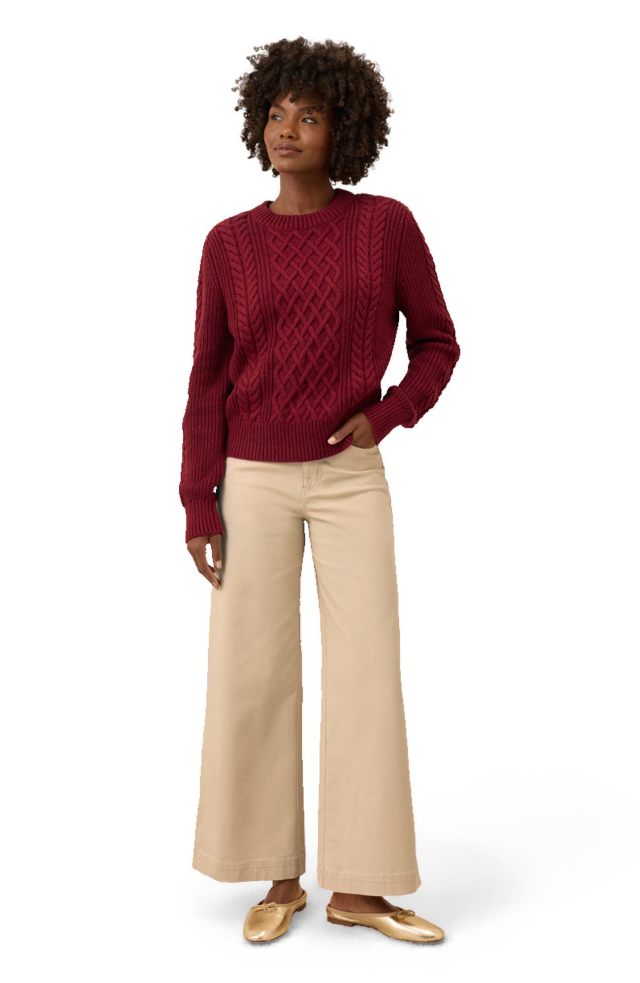 Organic Cotton Cable Knit Crew Sweater - image 5