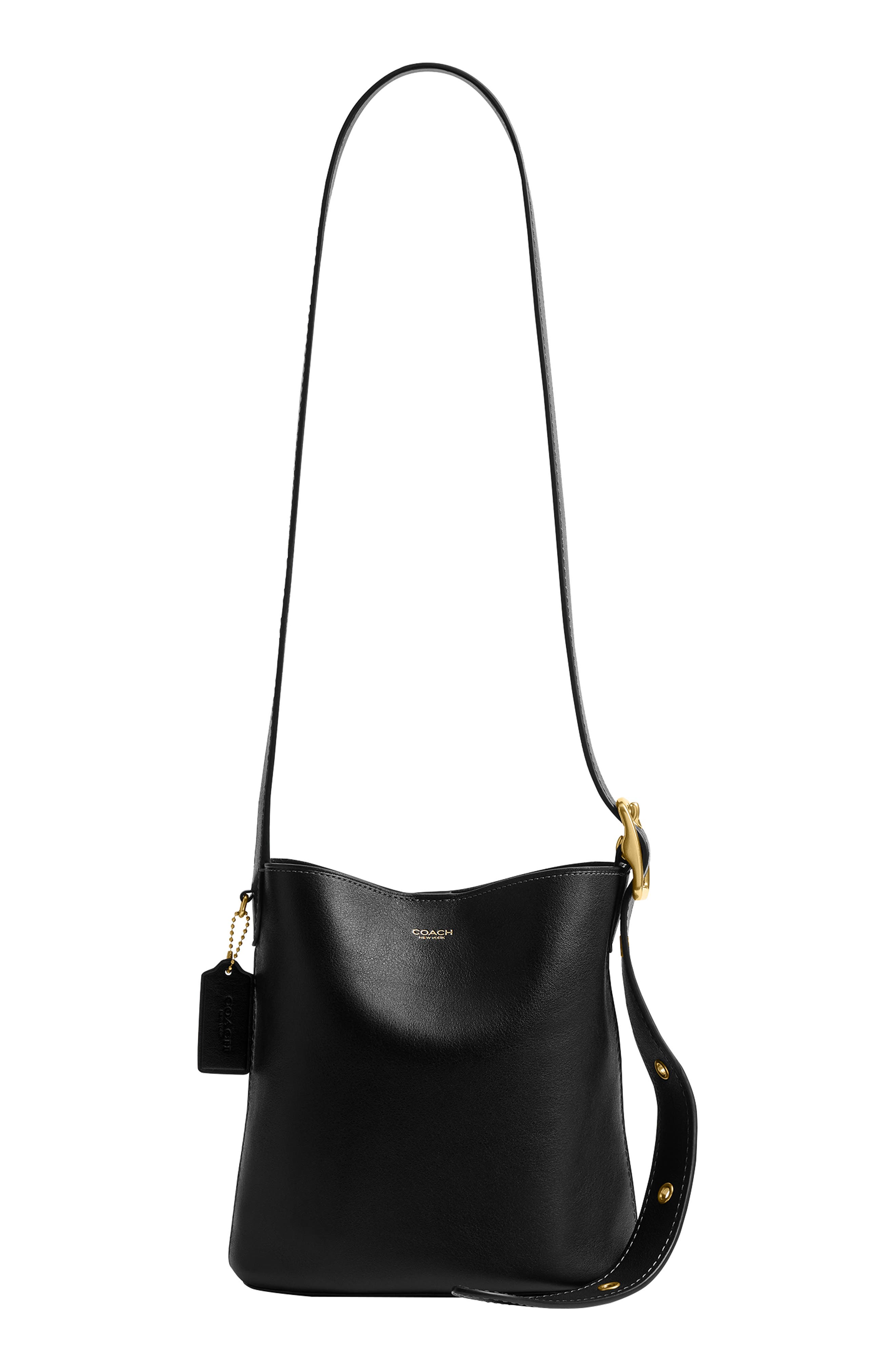 COACH Bleecker 21 Leather Bucket Bag, Main, color, Black