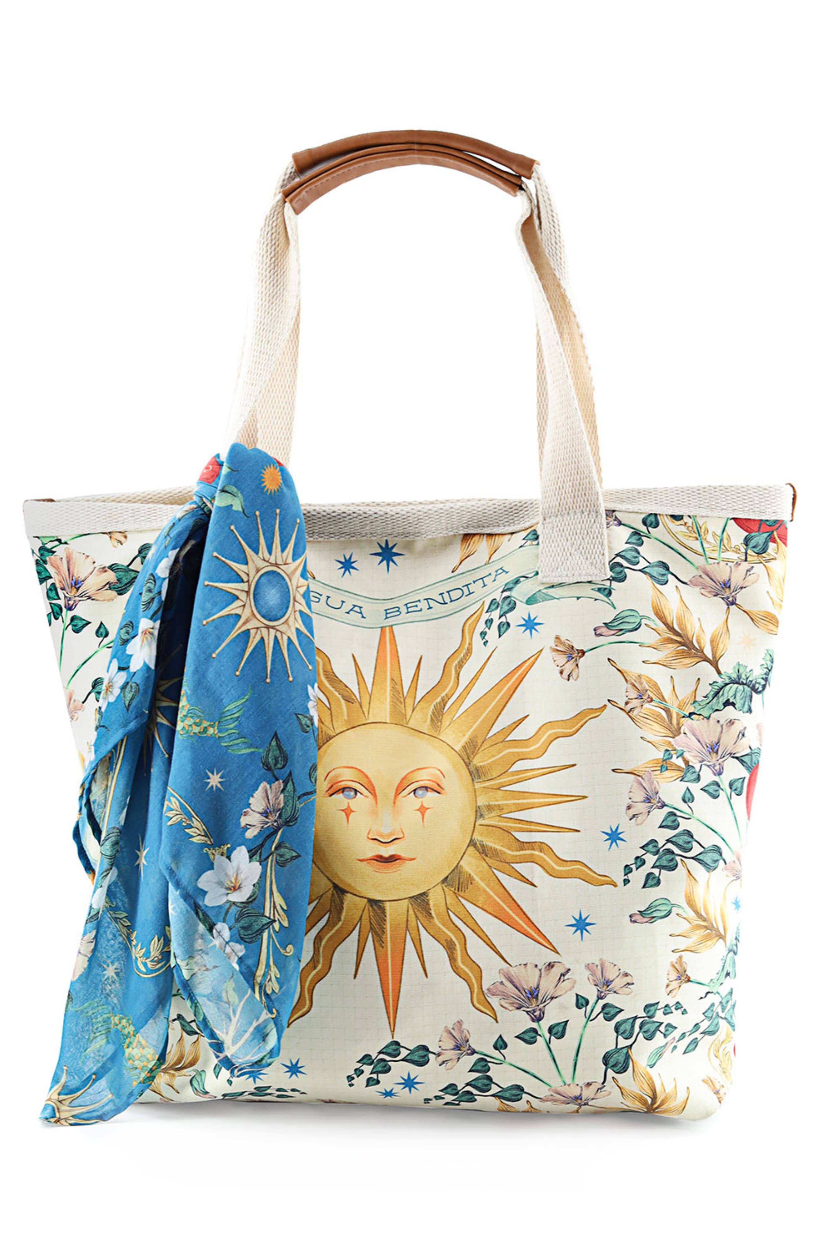 Agua Bendita Lucia Solstice Print Tote Bag, Alternate, color, White
