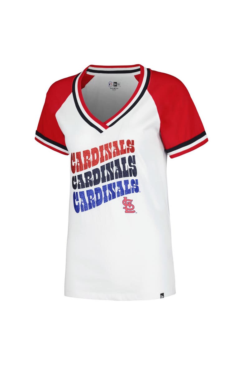 Women's New Era White St. Louis Cardinals Jersey Double Binding Raglan V-Neck T-Shirt, Alternate, color, White