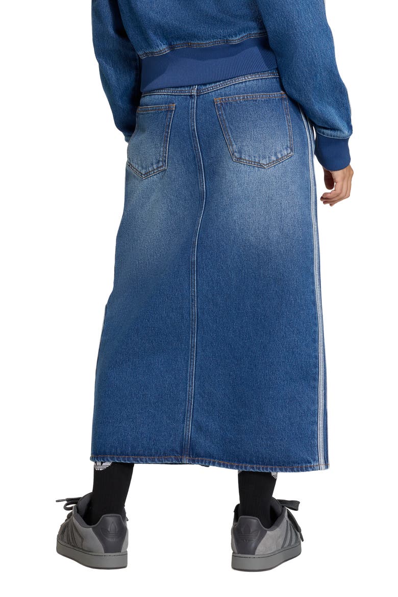 3-Stripes Denim Midi Skirt, Alternate, color, MEDIUM VINTAGE DENIM