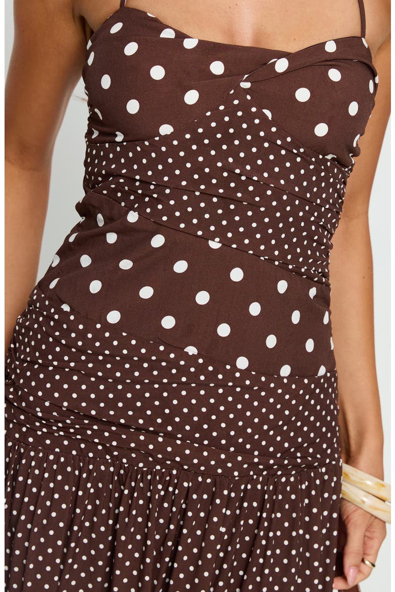 Marguerite Halter Dot Print Maxi Dress, Alternate, color, BROWN POLKA DOT
