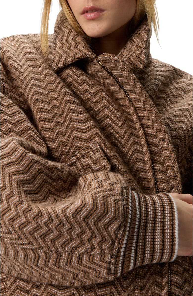 Missoni Bomber Jacket With Irregular Chevron Pattern, Alternate, color, Beige