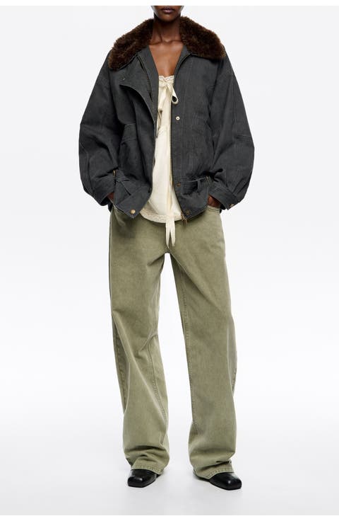 Double-Breasted Jacket With Detachable Fur