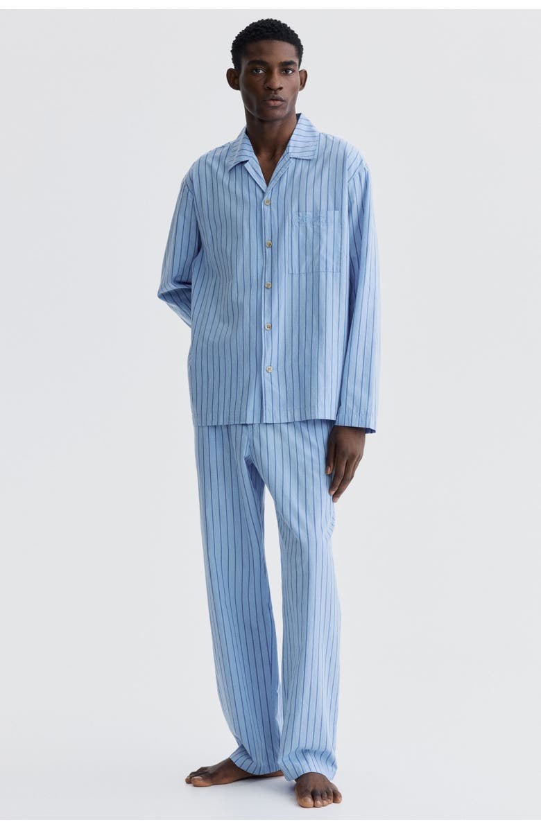 H&M Poplin Pyjama Shirt And Bottoms, Alternate, color, Light Blue/Striped