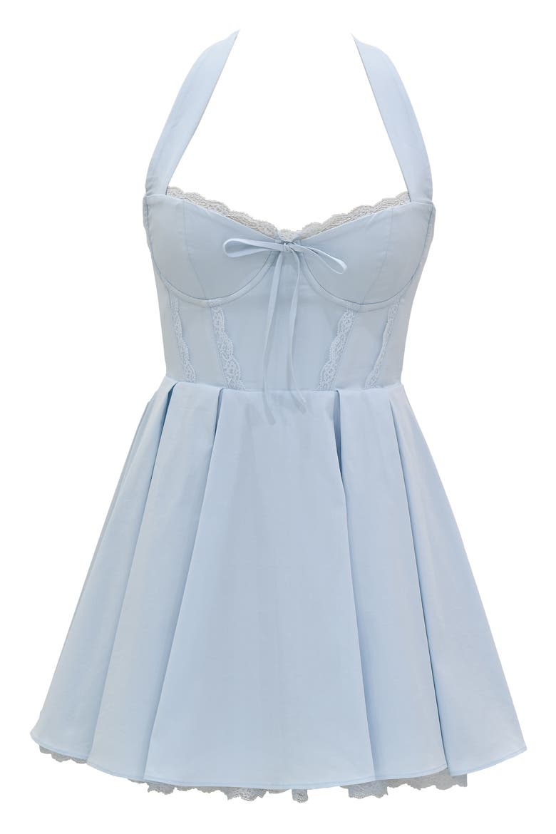 Harriet Halter Stretch Cotton Blend Fit & Flare Minidress, Alternate, color, ICE WATER