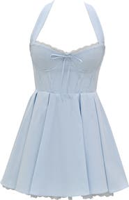 HOUSE OF CB Harriet Halter Stretch Cotton Blend Fit & Flare Minidress