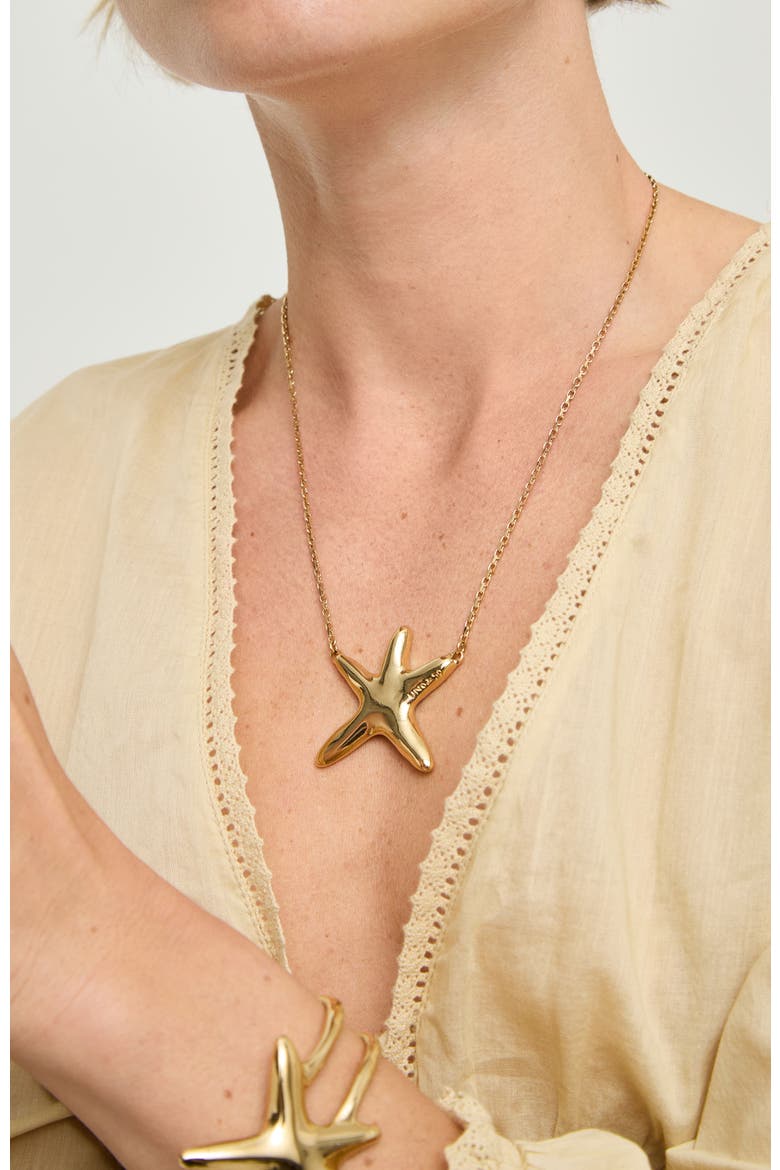 Gold-Tone Necklace with Star Pendant, Alternate, color, Gold