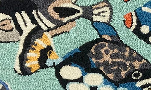 R16 Home Pattern Fish Toss Looped Door Mat In Aqua Multi