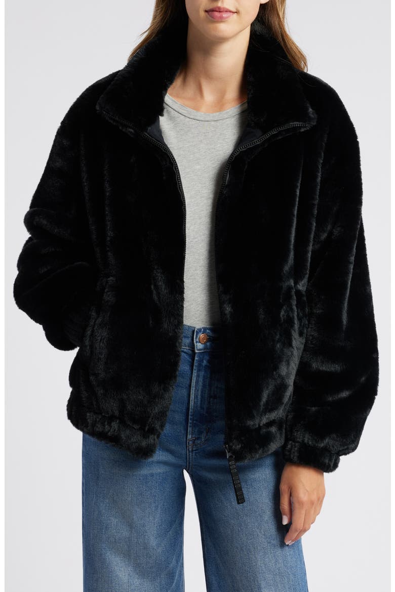 Faux Fur Jacket, Alternate, color, BLACK