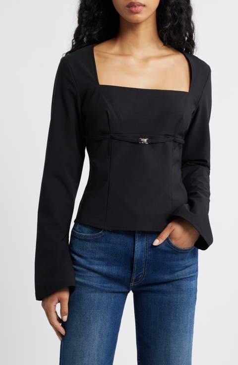 FLOUNCE LONG SLEEVE TOP BLACK