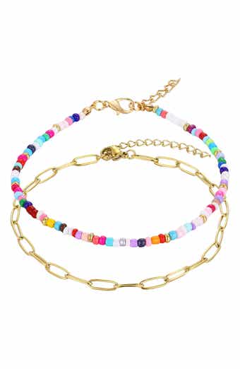 Adornia Set of 2 18K Gold Plated Paper Clip Chain & Beaded Anklets