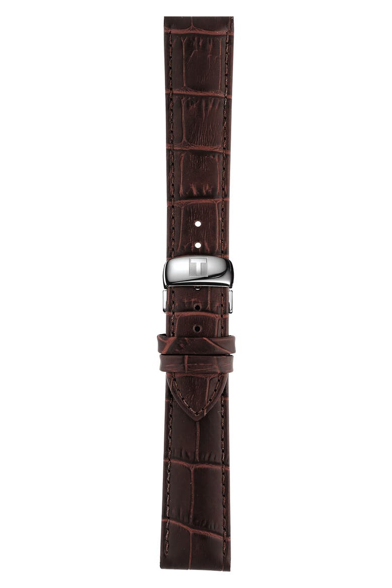 Tradition Leather Strap Watch, 42mm, Alternate, color, BROWN/ SILVER