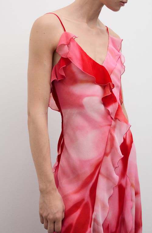 Mango Ruffle Chiffon Maxi Dress In Pink