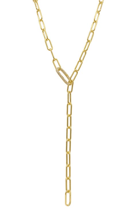 14K Yellow Gold Plated Paperclip Chain Lariat Necklace