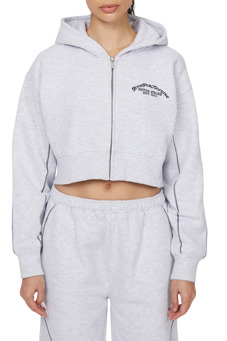 Coverlock Vintage  Crop Zip Hoodie, Main, color, Grey Marl