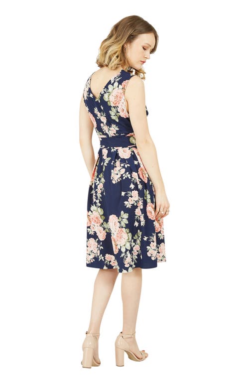 Yumi Rose Printed Wrap Over Sleeveless Dress In Blue