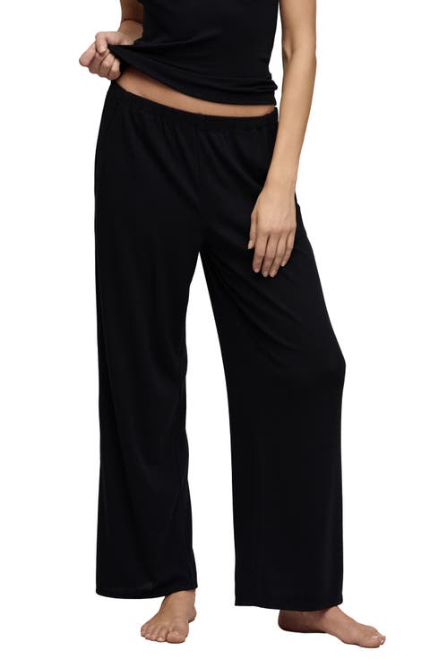Scalloped Trim Pointelle Wide Leg Pants