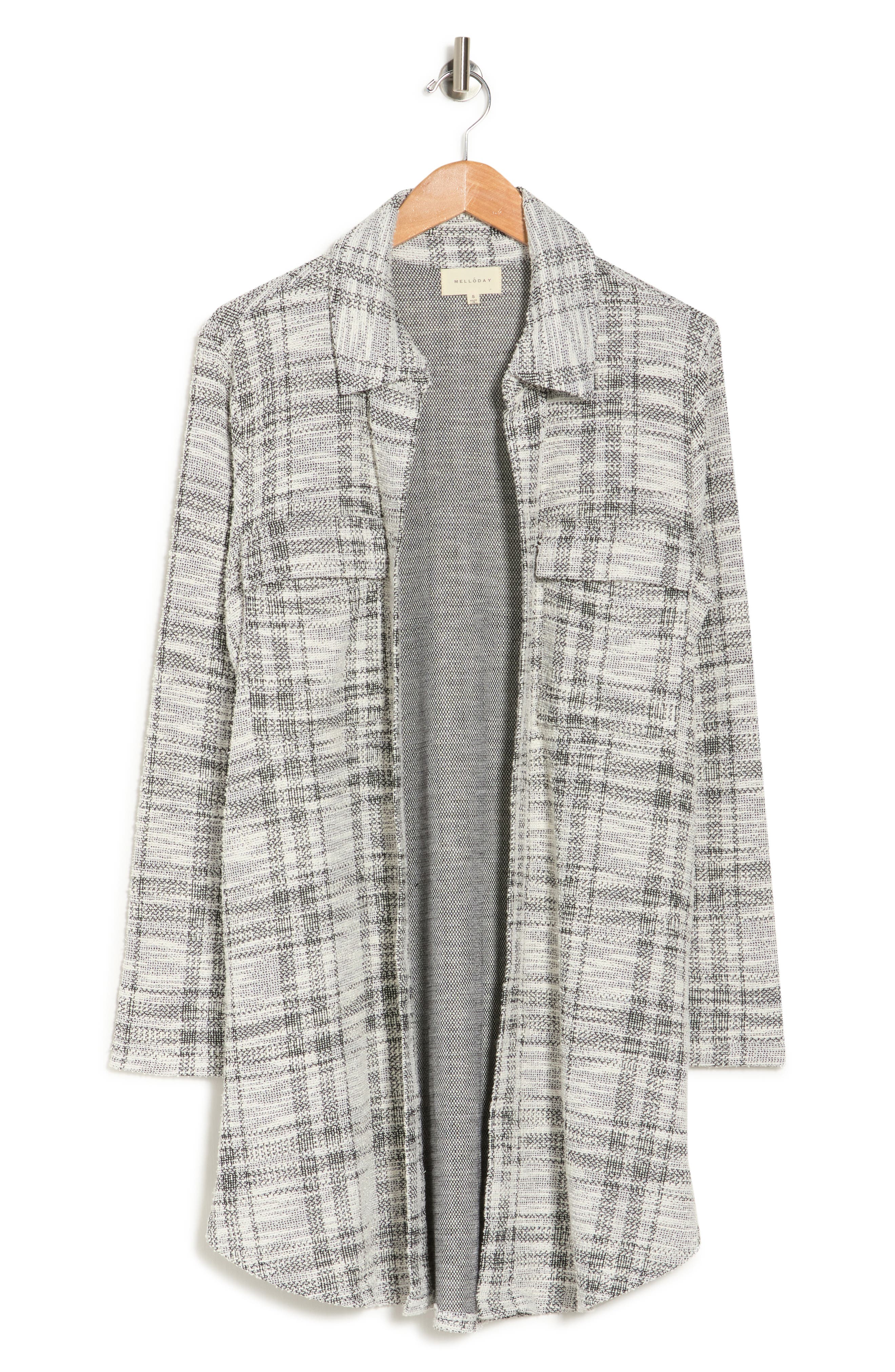 MELLODAY Front Flap Pocket Plaid Knit Shacket (Women) | Nordstromrack