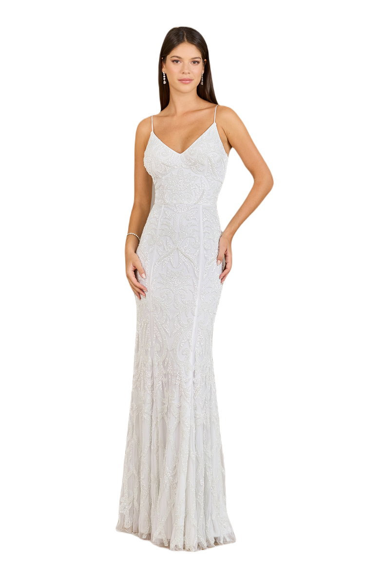 LARA New York Beaded Spaghetti Strap Mermaid Gown, Main, color, Ivory