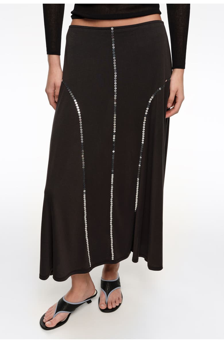Bimba y Lola Faded Fluid Skirt With Sequins, Alternate, color, Washed Black