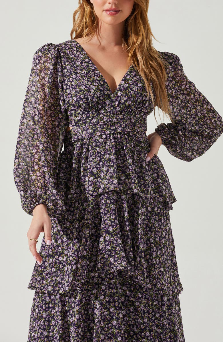 ASTR the Label Anora Floral Long Sleeve Dress, Alternate, color, Purple Ditsy