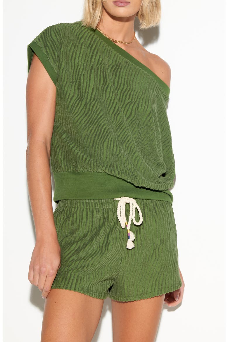 Palmer One-Shoulder Terry Top, Main, color, DARK PALM