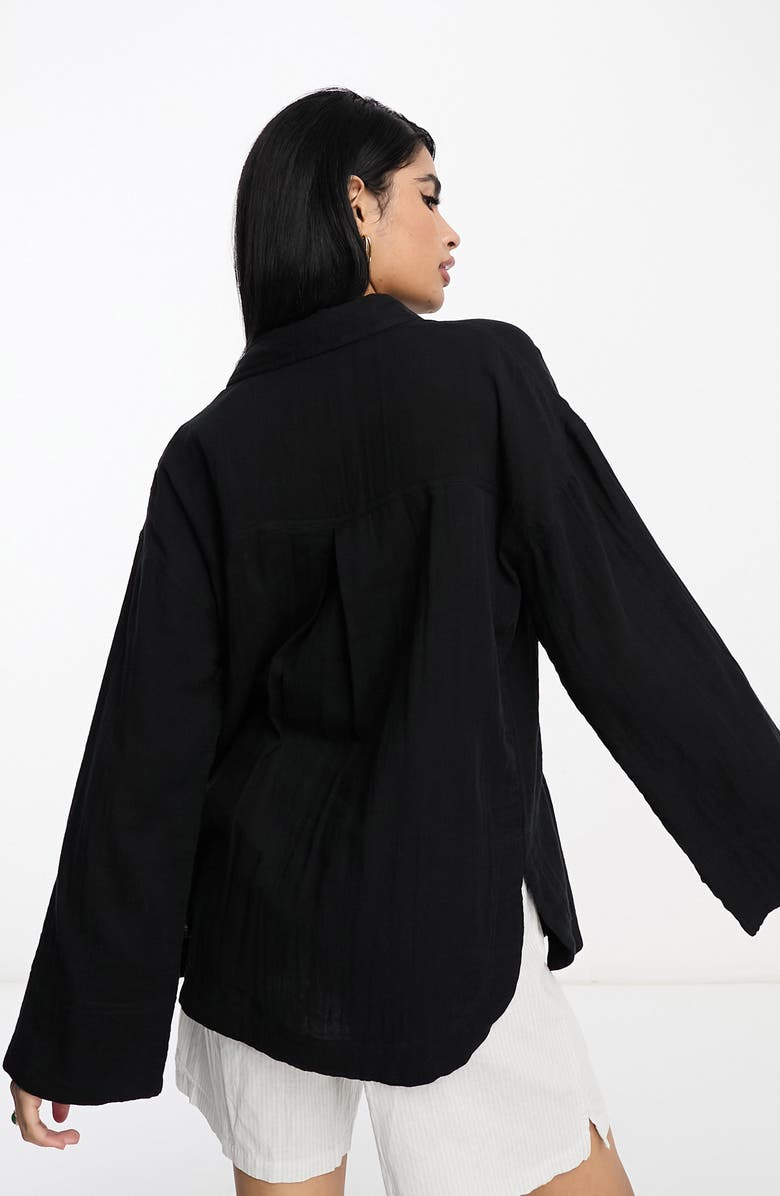 ASOS DESIGN Oversize Cotton Gauze Button-Up Shirt, Alternate, color,