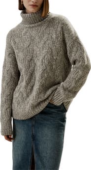 Lilysilk Women's Cable-Knit Cashmere Turtleneck Sweater