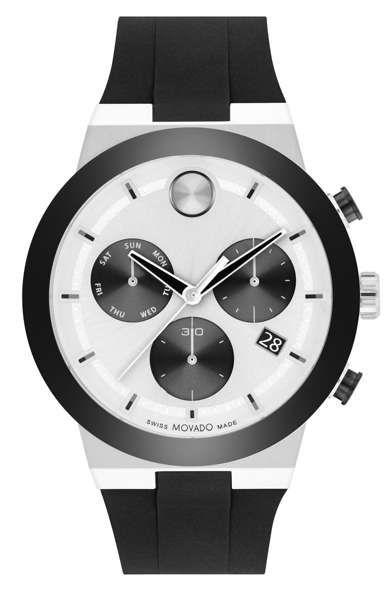 Movado Bold Fusion Chronograph Silicone Strap Watch, 44mm, Main, color, 