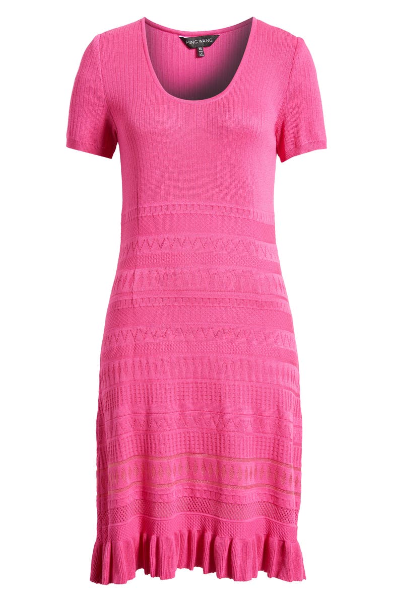 Ming Wang Mixed Stitch Short Sleeve Sweater Dress, Alternate, color, Carmine Rose