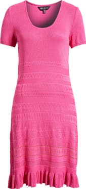 Ming Wang Mixed Stitch Short Sleeve Sweater Dress