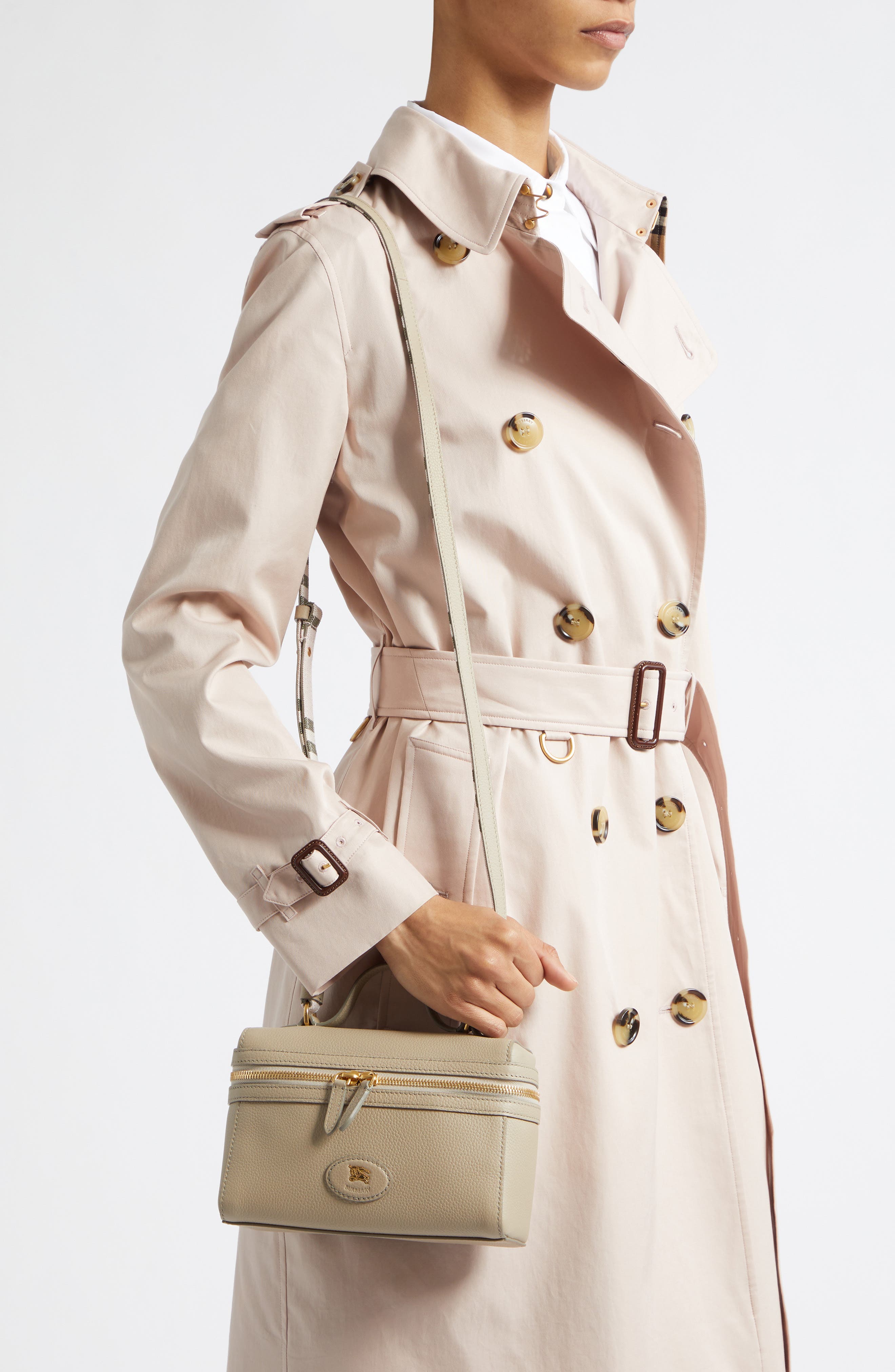 Burberry Bloomsbury Leather Vanity Bag, Alternate, color, Mushroom/ Mallow Pink