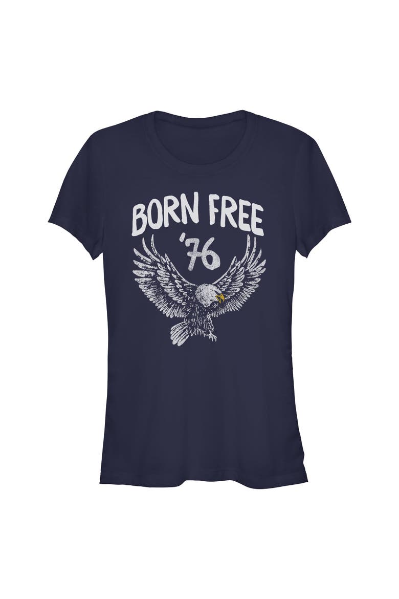 Junior's Lost Gods Bald Eagle Born Free  Graphic T-Shirt, Main, color, Navy Blue