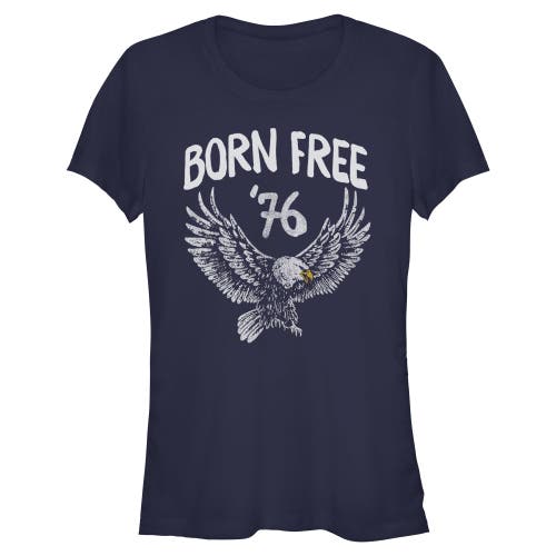 Lost Gods Junior's  Bald Eagle Born Free Graphic T-shirt In Navy Blue