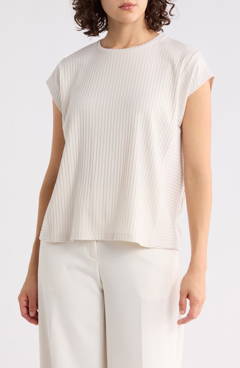 Eileen Fisher Textured Stretch Rib Crewneck Top, Main, color, Bone
