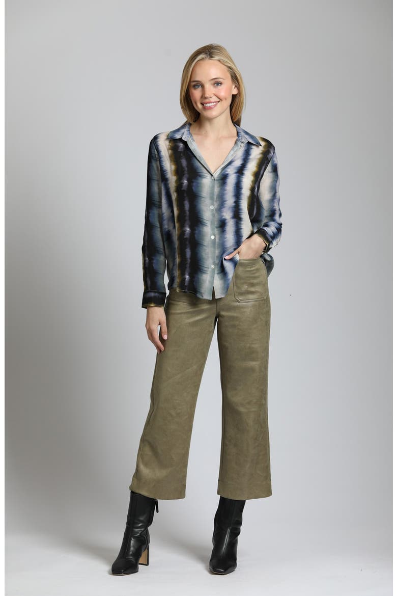 Abstract Print Roll Tab Sleeve Chiffon Button-Up Shirt, Alternate, color, GREY/BLUE MULTI